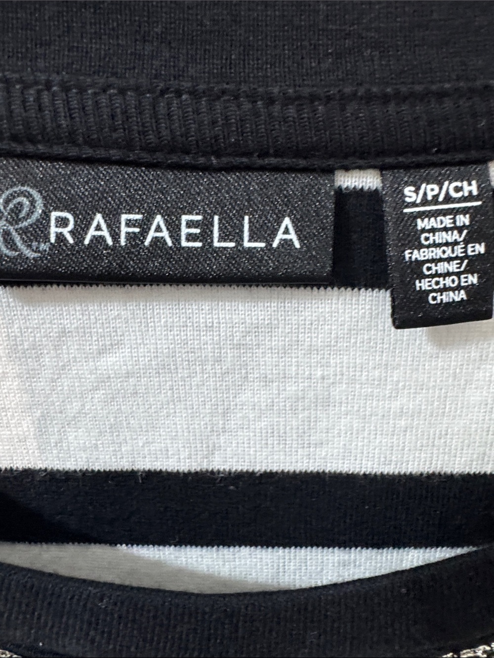 Rafaella Black & White Striped Long-Sleeve Top with Jewel Trim - Size Small - Picture 6 of 8